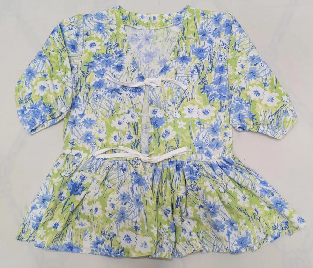 CR1631 UPCYCLED TIE FRONT BABYDOLL TOP