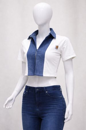 CR2131 Upcycled Denim Panel Crop Top