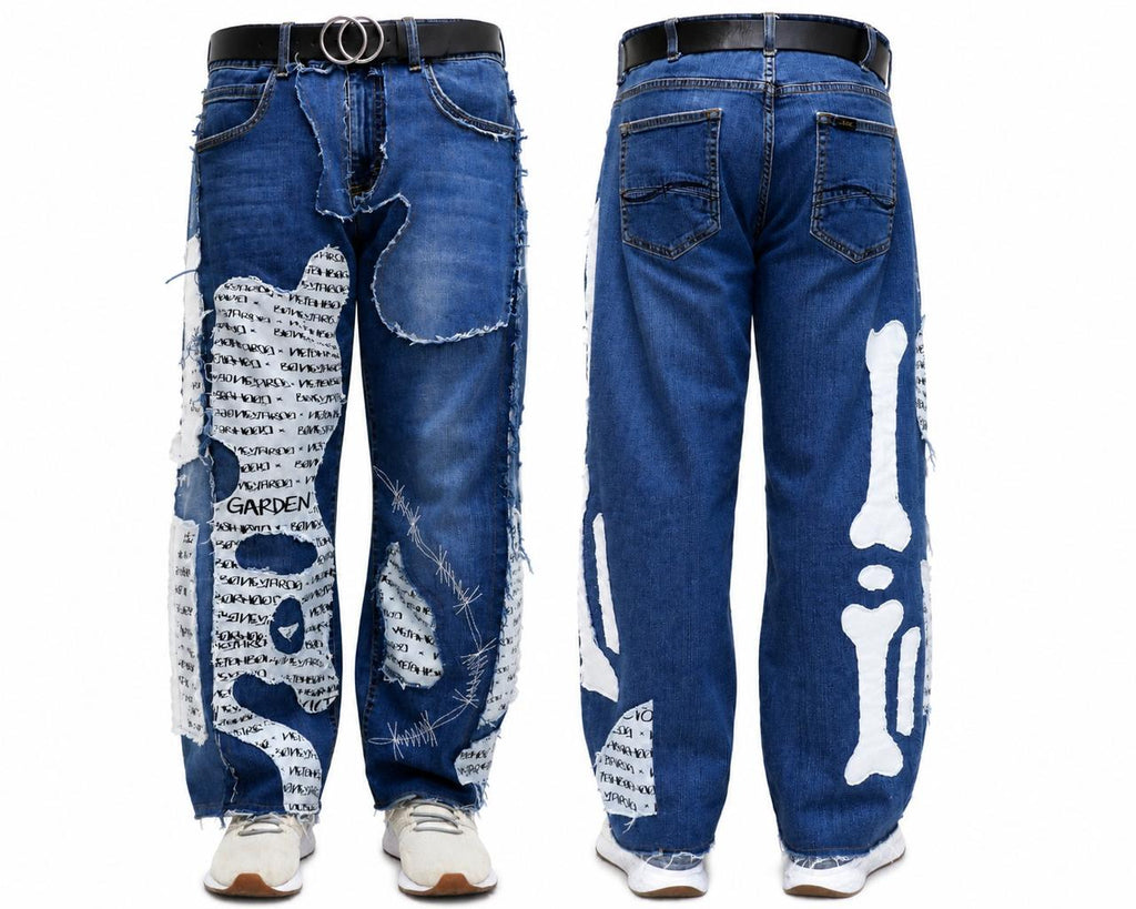 CR1854 Upcycled Graphic Patch Denim Jeans