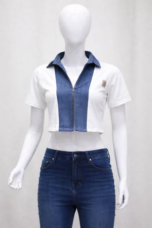 CR2131 Upcycled Denim Panel Crop Top