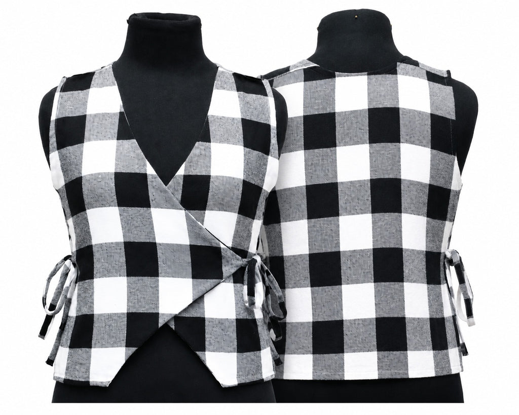 CR2055 UPCYCLED CHECK WRAP FLANNEL TIE-SIDE VEST
