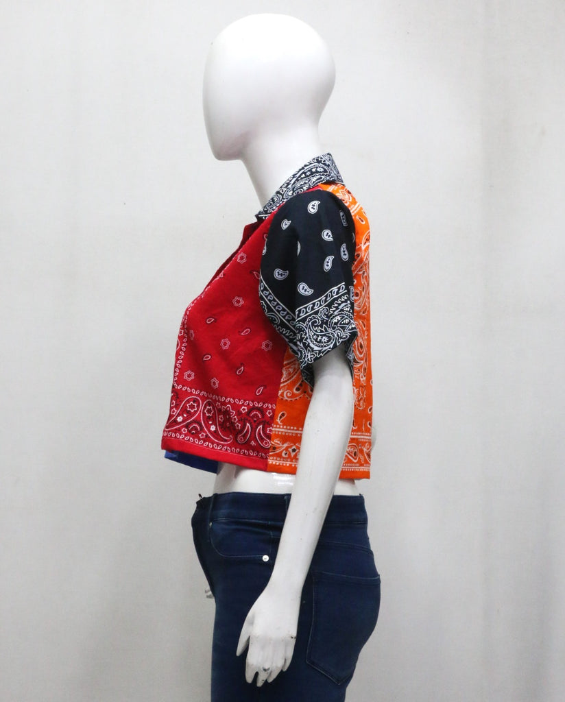 CR2027 UPCYCLED BANDANA PATCHWORK CROPPED SHIRT