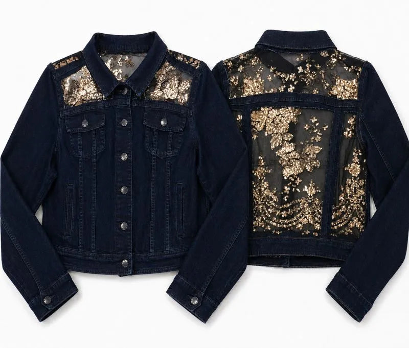 CR1542 Upcycled Embellished Denim Jacket