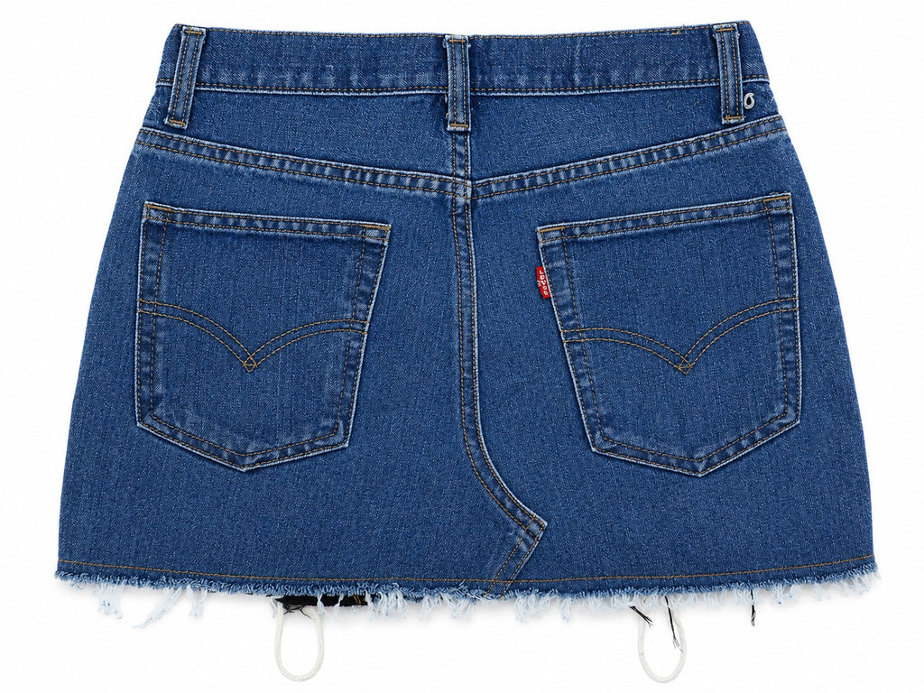 CR2067 UPCYCLED LACE-UP PANEL DENIM MINI SKIRT