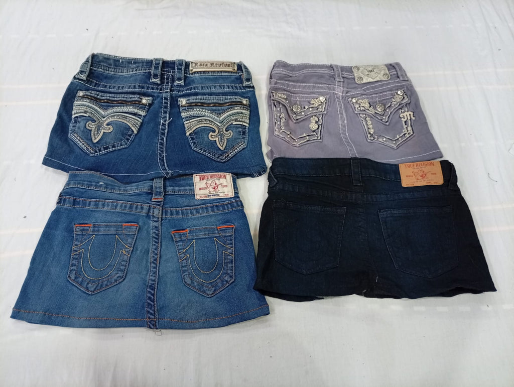 CR10573 Upcycled Mix Branded Kids’ Mini Denim Skirts
