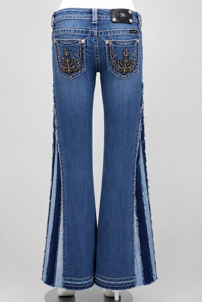 CR1869 UPCYCLED PANEL FLARE JEANS