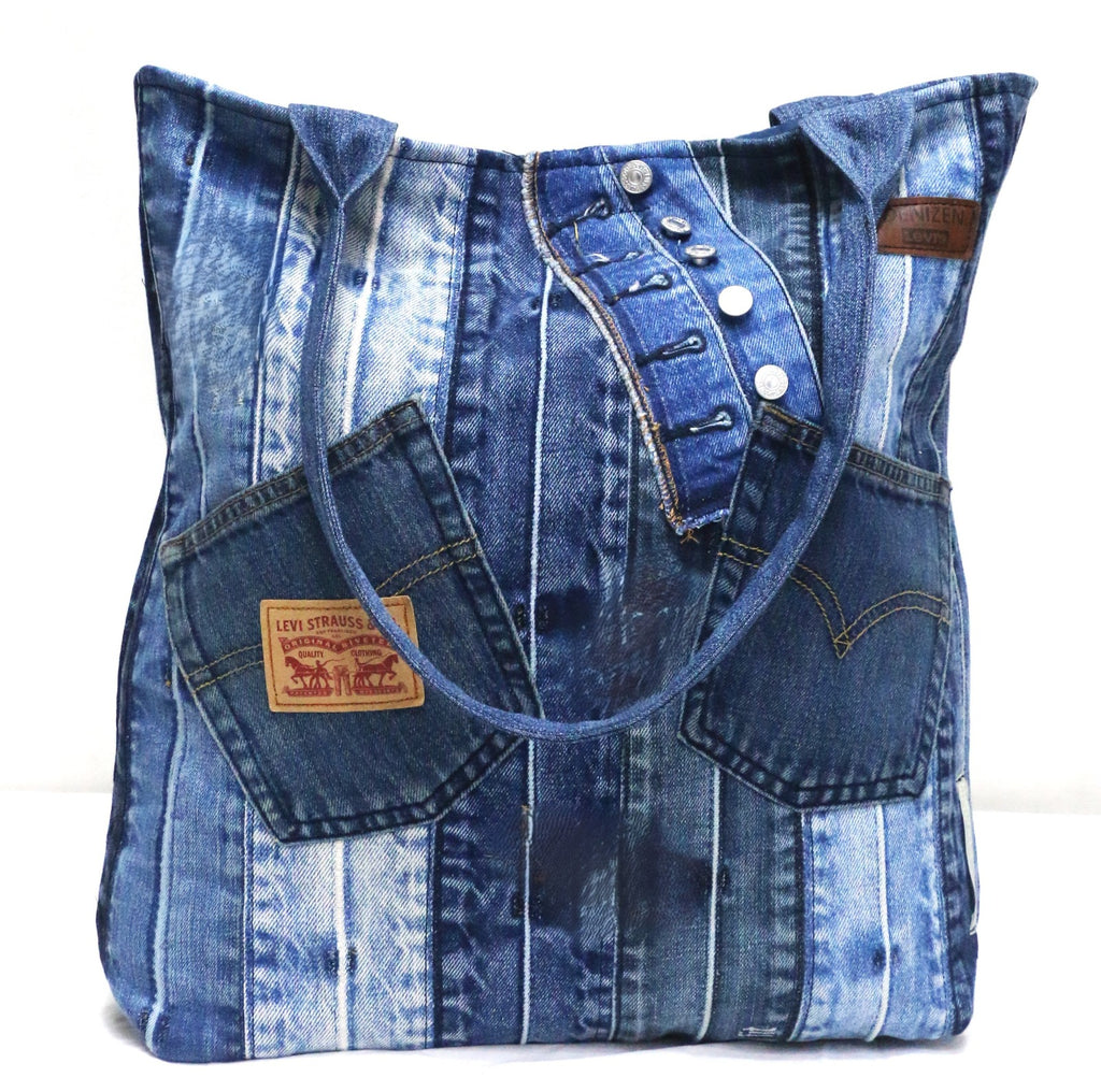 CR1905 UPCYCLED PATCHWORK DENIM TOTE BAG