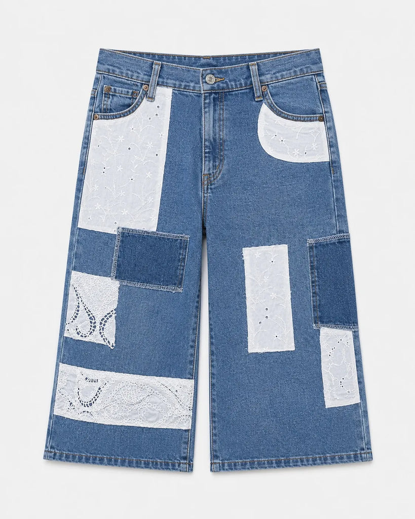 CR1583 Upcycled Lace Patch Denim Jorts