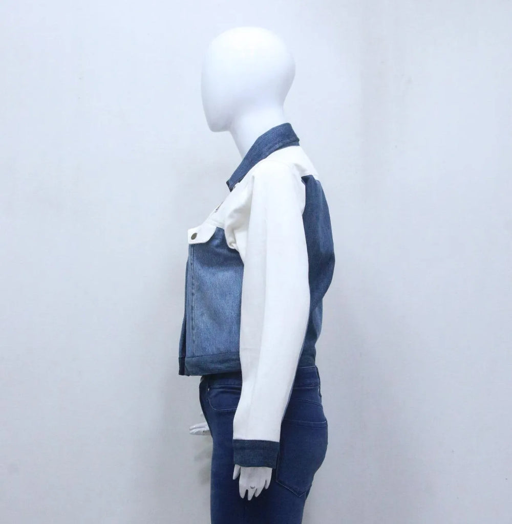 CR1193 Upcycled Cropped Denim Panel Jacket