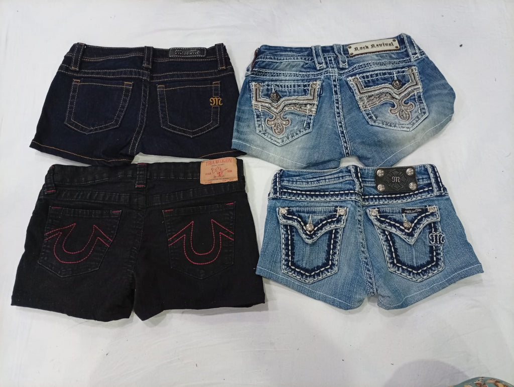 CR9972 Upcycled Mix Branded Mini Denim Shorts