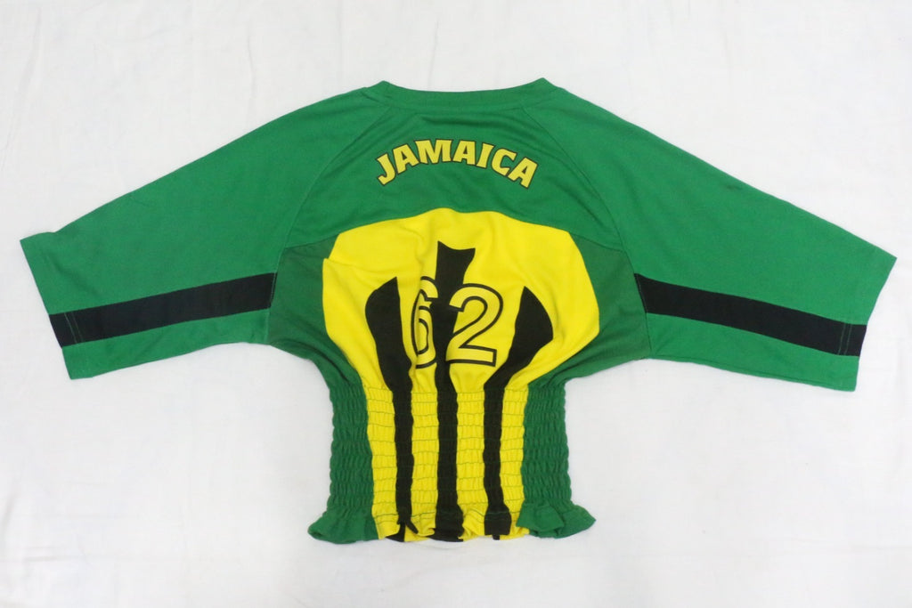 CR2153 UPCYCLED JAMAICA FOOTBALL SHIRRED JERSEY TOP