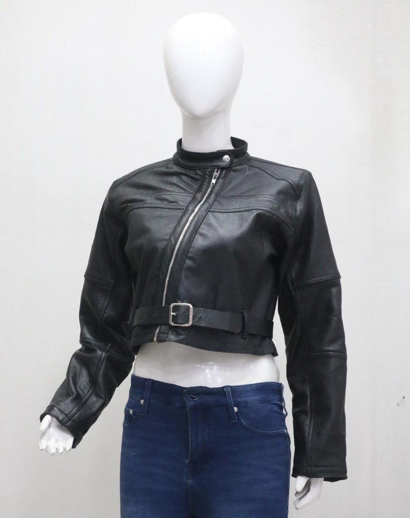 CR2066 UPCYCLED CROPPED MOTO LEATHER JACKET
