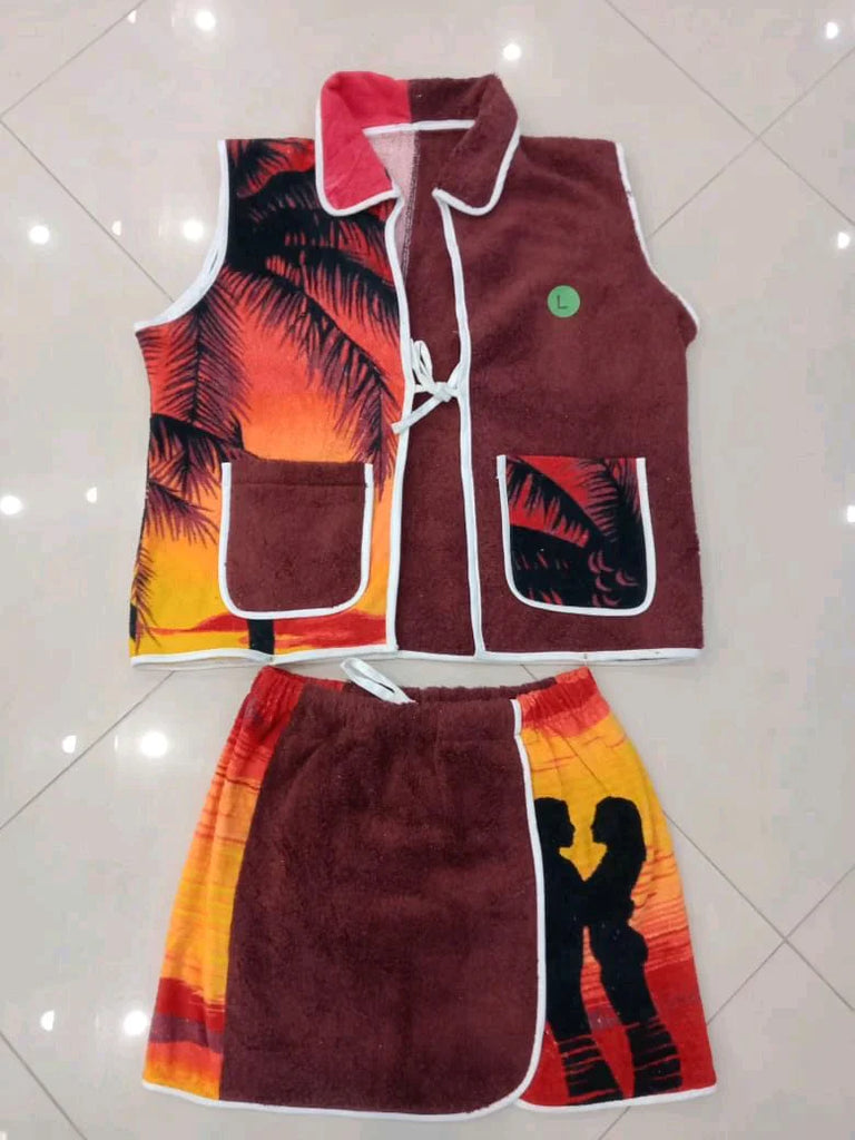 Reworked Vibrant Pattern Towel Beachwear Set