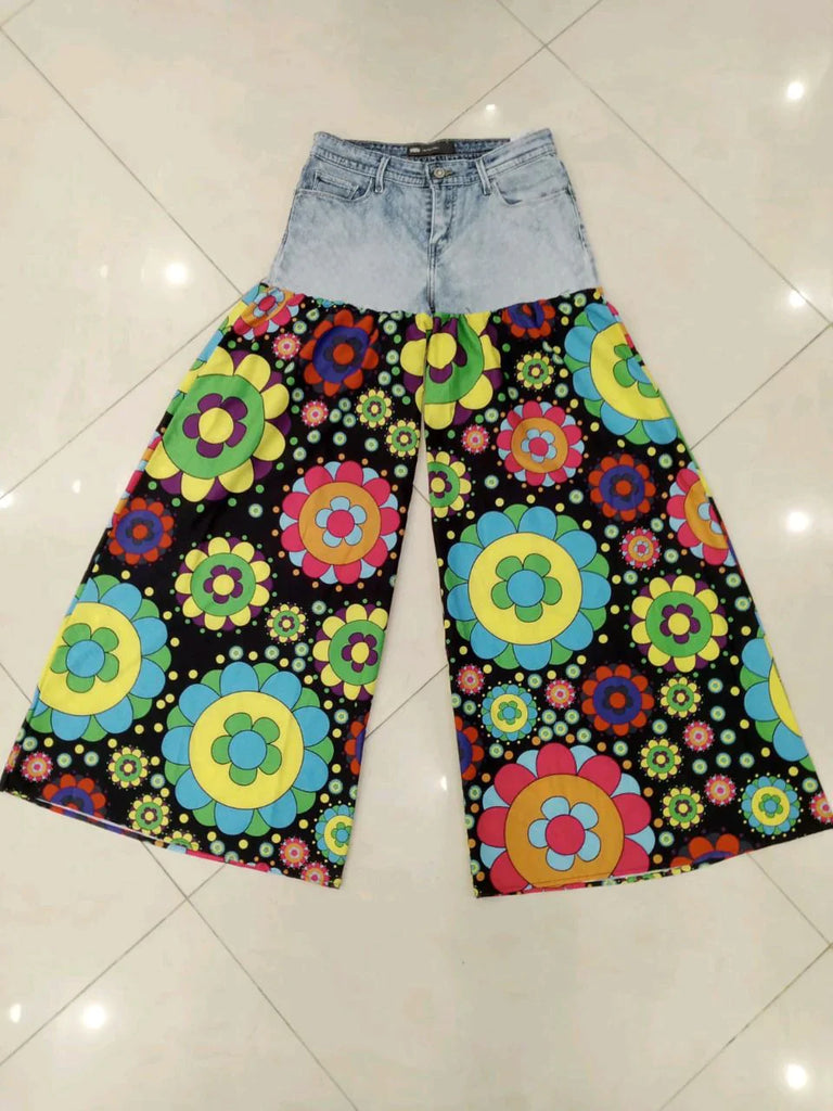Reworked Flared Pant with Colorful Printed Panels