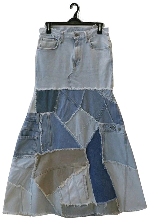 CR060 Reworked Patchwork Denim Skirt