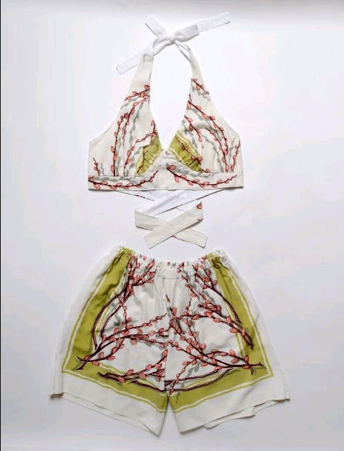 CR48 Reworked Halter Blouse and Shorts Matching Set