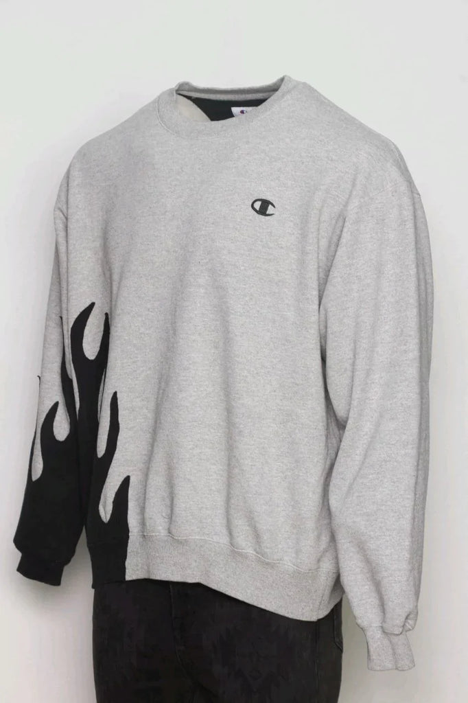 CR196 Reworked Unisex Round Neck Flame Pattern Sweatshirt