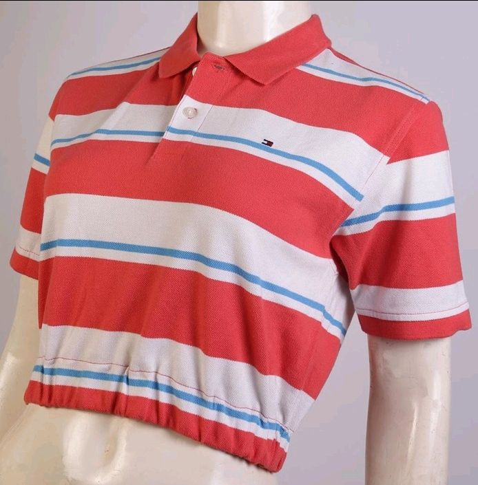 CR254 Reworked Collar Crop Top with Elastic Hem