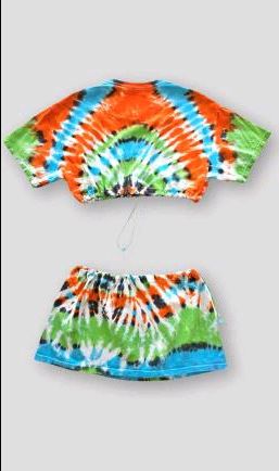 CR977 Reworked Tie Dye Crop Top and Elasticated Mini Skirt Set