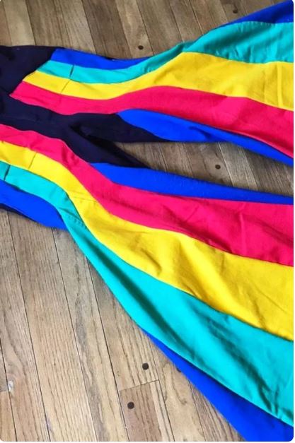 CR288 Reworked Rainbow Striped Bell Bottom and Jeans