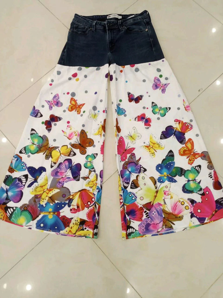 CR041 Reworked Flared Pant with Colorful Printed Panels