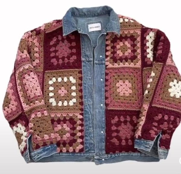 Reworked Reversible Crochet Denim Jacket for Ladies