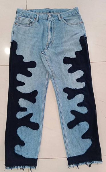 Men Reworked Branded Denim With Flame Patch