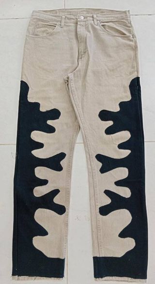 CR610 Men Reworked Branded Denim With Flame Patch