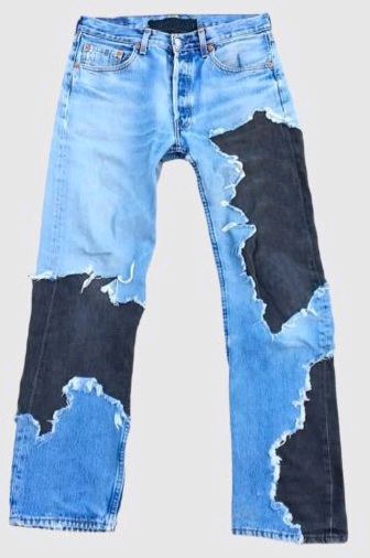 CR701 Men Reworked Contrast Denim Trendy And Comfy Trouser