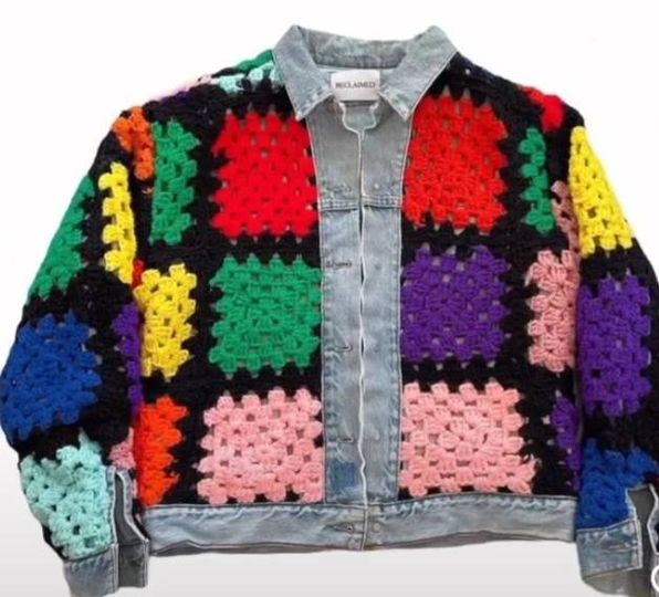 CR891 Reworked Reversible Crochet Denim Jacket for Ladies