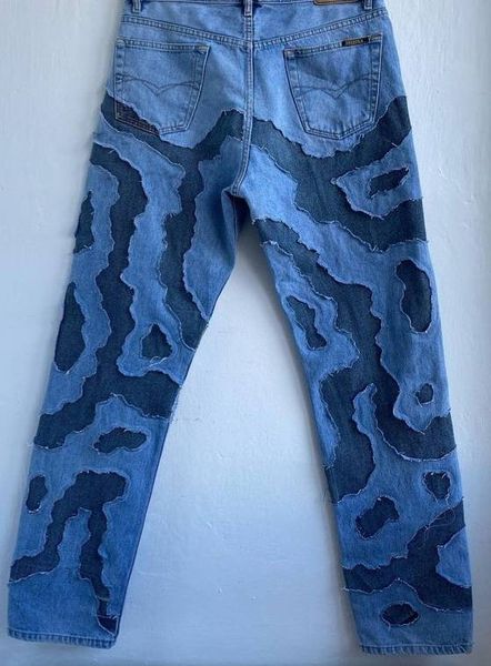 CR654 Reworked Flash Contrast Panel Jeans for Men