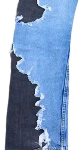 CR701 Men Reworked Contrast Denim Trendy And Comfy Trouser