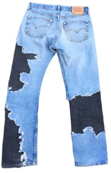 CR701 Men Reworked Contrast Denim Trendy And Comfy Trouser