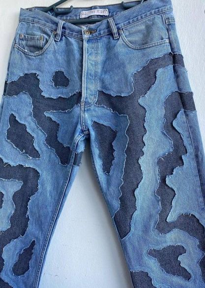 CR654 Reworked Flash Contrast Panel Jeans for Men