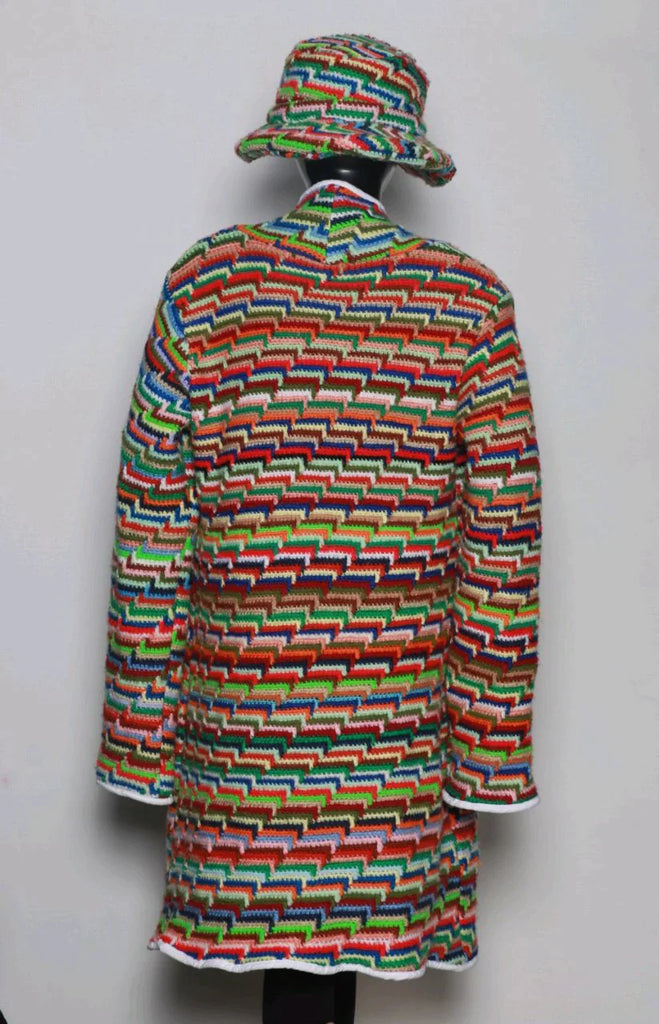 CR0269 Reworked Knitted long Coat with Bucket Hat