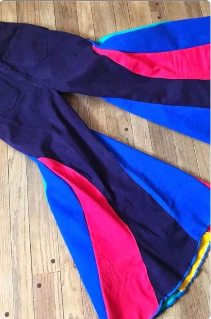 CR288 Reworked Rainbow Striped Bell Bottom and Jeans