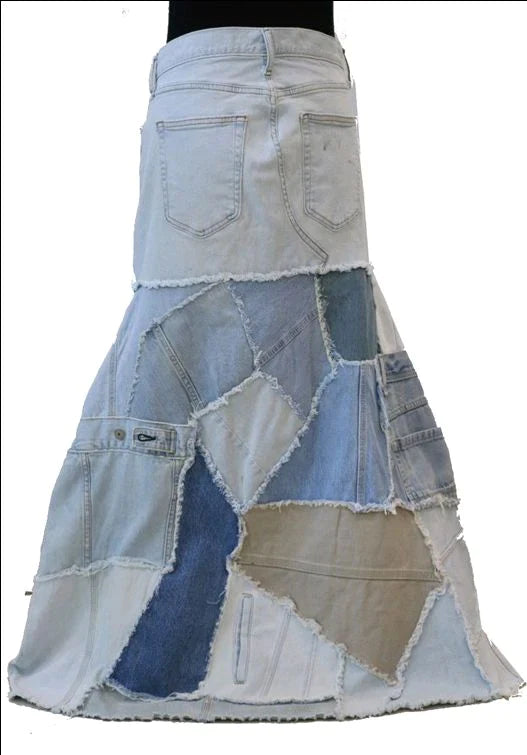 CR060 Reworked Patchwork Denim Skirt