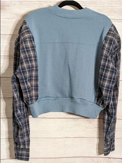 CR601 Reworked Short Length Sweatshirt with Flannel Inserts