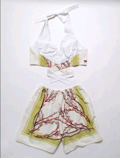 CR48 Reworked Halter Blouse and Shorts Matching Set