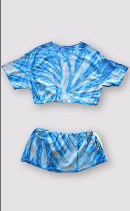 CR977 Reworked Tie Dye Crop Top and Elasticated Mini Skirt Set