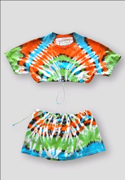 CR977 Reworked Tie Dye Crop Top and Elasticated Mini Skirt Set