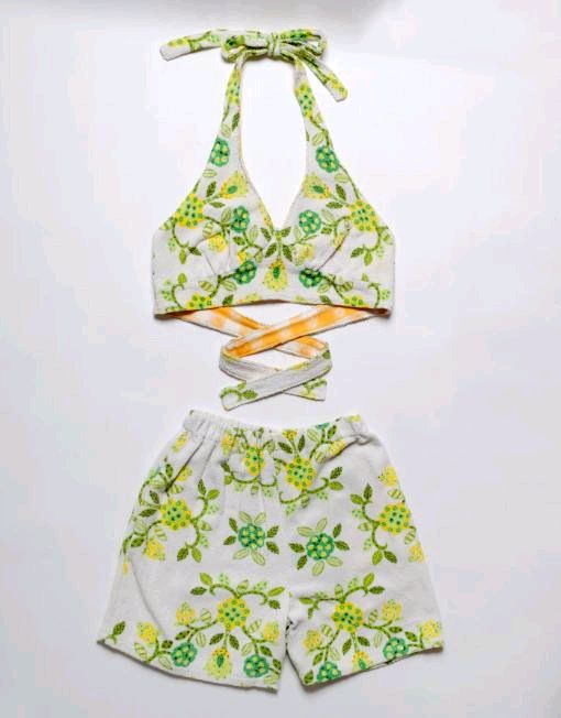 CR48 Reworked Halter Blouse and Shorts Matching Set