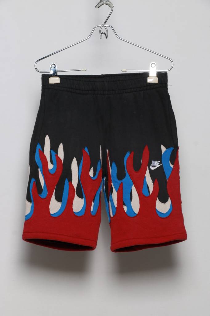 Men Edgy Fashion Reworked Branded Flame Shorts